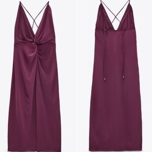 Zara Satin Effect Knotted Slip Dress | size L